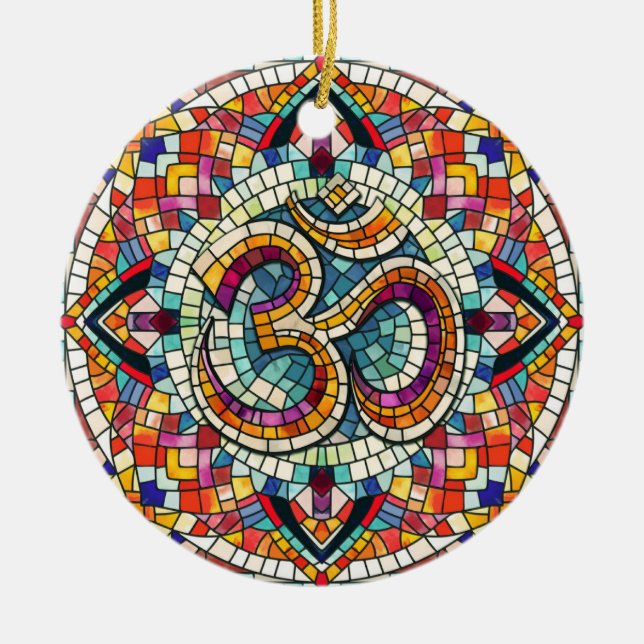 OM Symbol Lotus Mandala Mosaic Julgransprydnad Keramik (Framsidan)