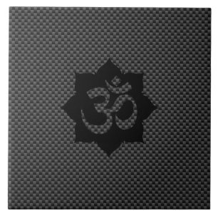 OM-symbol Lotus Spirituality Carbon Fiber Decor Kakelplatta