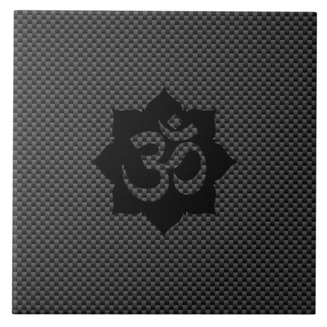 OM-symbol Lotus Spirituality Carbon Fiber Decor Kakelplatta (Framsidan)
