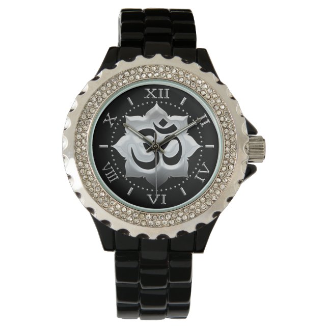 OM Symbol Lotus Spirituality Yoga Vapensköld Dial Armbandsur (Framsida)