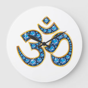 Om-symbol med Aquamarinestenar Stor Klocka