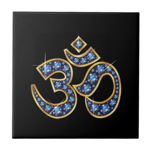 Om-symbol med "safir" stenar kakelplatta