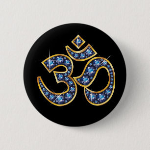 Om-symbol med "safir" stenar knapp