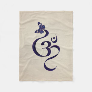 OM-symbol och Butterfly - vattenfärg Fleecefilt