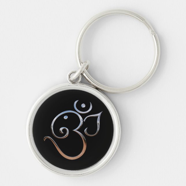 Om symbol rund silverfärgad nyckelring (Framsidan)