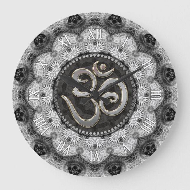 OM Symbol Yoga Black White Snöre Mandala Clock Stor Klocka (Framsida)