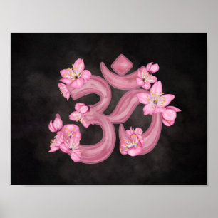 OM-symbolen Cherry Blommar, vattenfärg Poster