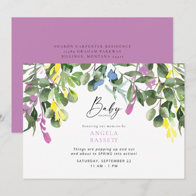 Om till Pop Wildblomlavender Baby Shower Inbjudningar (Fram/baksida)