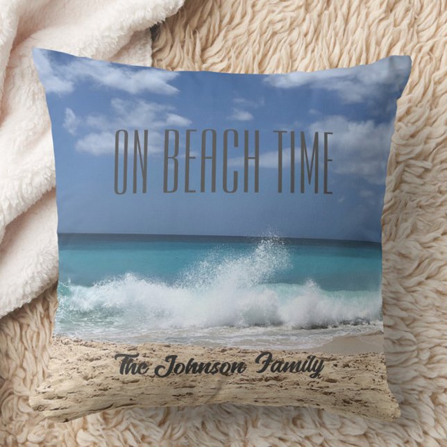 Om tropiska paradiser vid Personlig vid bågtid Kudde (Personalized Beach Throw Pillow, Family Name, Beach House Gift, Housewarming Gift)