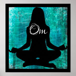 Om turkos och Black Women Meditating Yoga Poste Poster