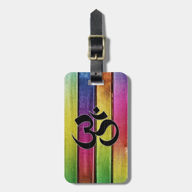 Om undertecknar på multifärgadträ bagagebricka (Vertikal Framsida)