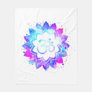 *~* OM White Lila Rosa Lotus Flower Mandala Fleecefilt