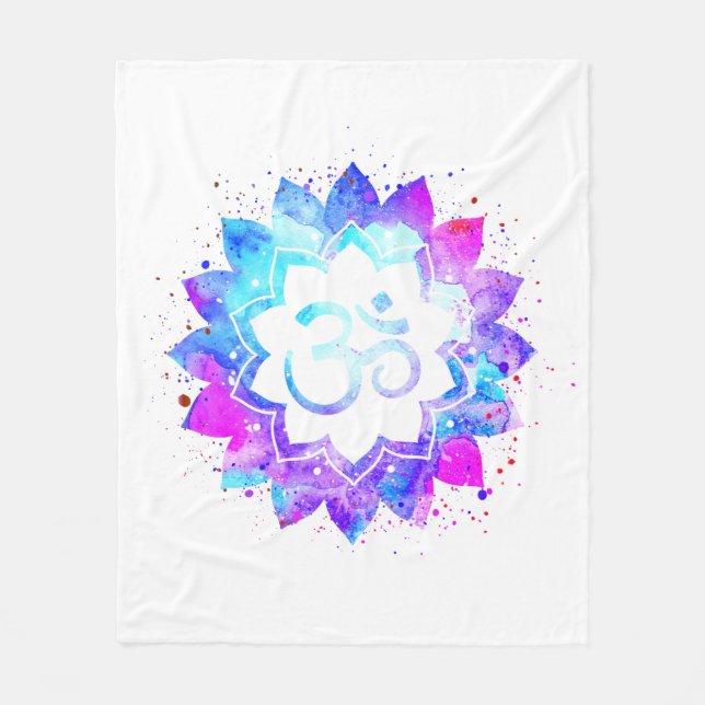 *~* OM White Lila Rosa Lotus Flower Mandala Fleecefilt (Framsidan)