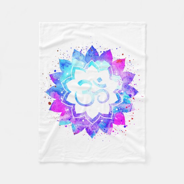 *~* OM White Rosa Lila Lotus Flower Mandala Fleecefilt (Framsidan)