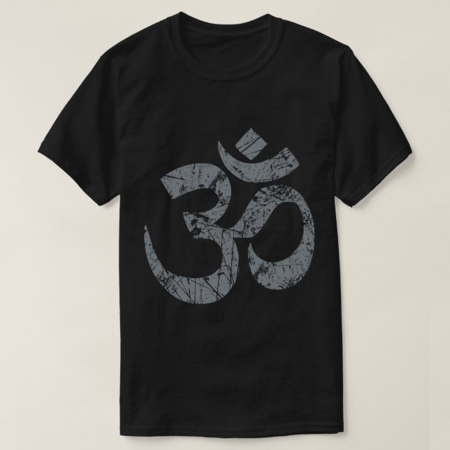 OM Yoga Andlig Symbol i Distress Stil Essen T Shirt (Design framsida)