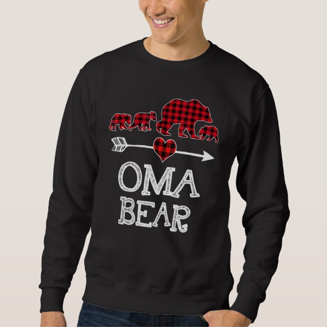 Oma Bear jul jul Pajama Red Play Buffalo Family Lång Ärmad Tröja (Framsida)
