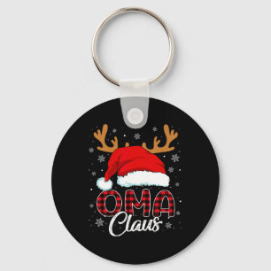 Oma Claus Santa Hat Reindeer Red Plade Matching Fa Nyckelring