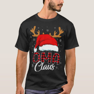 Oma Claus Santa Hat Reindeer Red Plade Matching Fa T Shirt