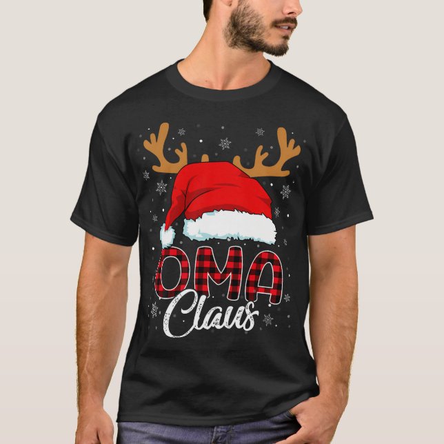 Oma Claus Santa Hat Reindeer Red Plade Matching Fa T Shirt (Framsida)