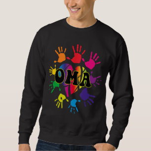 Oma Heart Hand Print Kids Handprint Grandma Mor Lång Ärmad Tröja
