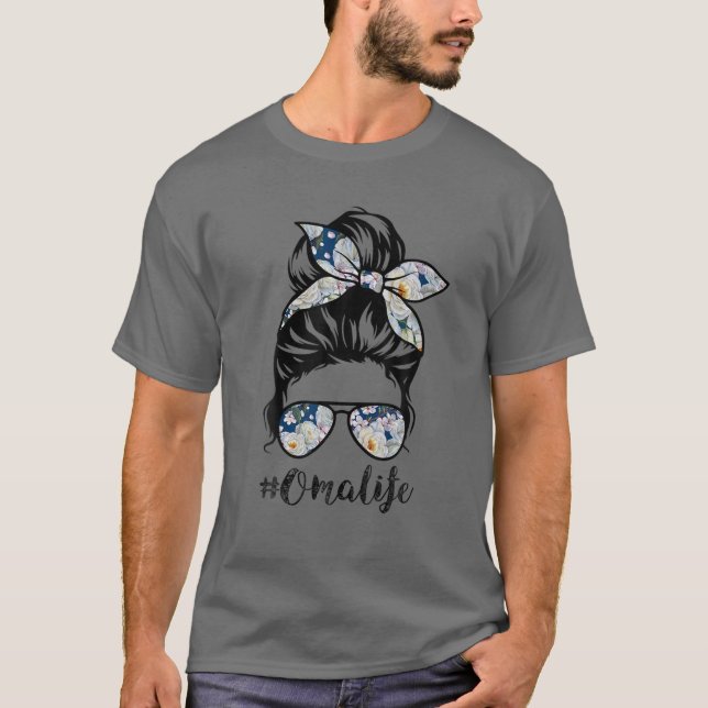 Oma Life Messy Hair Bun Blommigt Women Mors dag T Shirt (Framsida)