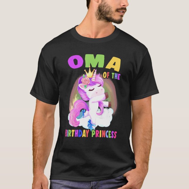 Oma of the Birthday Princess Unicorn Girl T Shirt (Framsida)