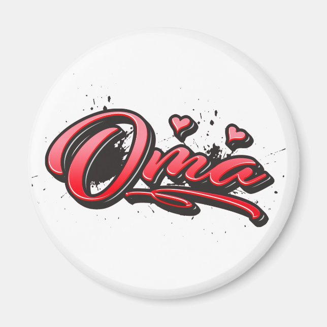 Oma red Heart Graffiti Magnet (Framsidan)