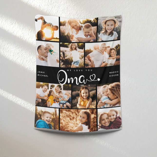 Oma We Kärlek Hearts Modern Photo Collage Ull Fleecefilt (Skapare uppladdad)
