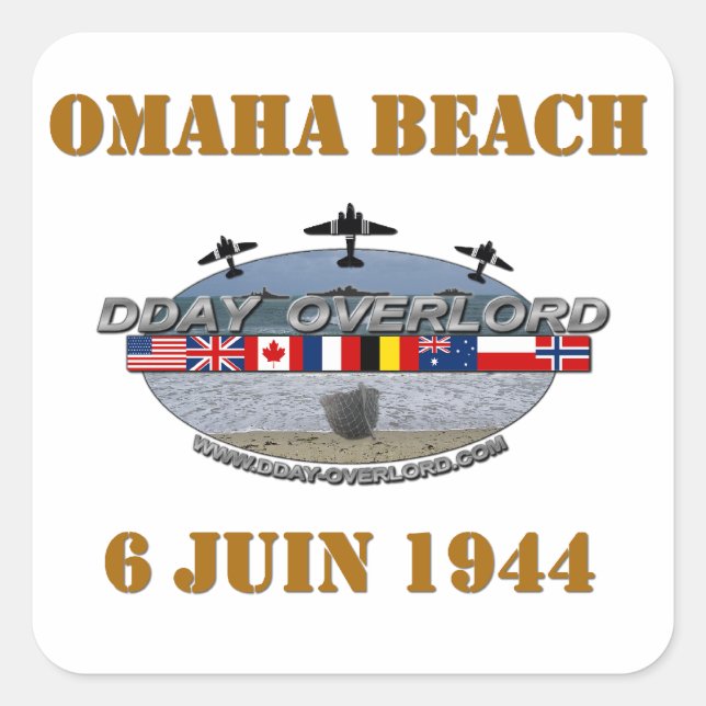 Omaha Beach 1944 Fyrkantigt Klistermärke (Framsida)