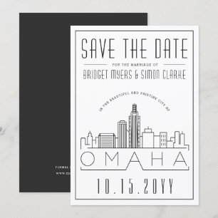 Omaha Bröllop   Stiliserad Skyline Spara datum Inbjudningar