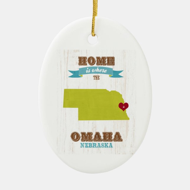 Omaha hem- Nebraska karta - är var hjärtan är Julgransprydnad Keramik (Framsidan)