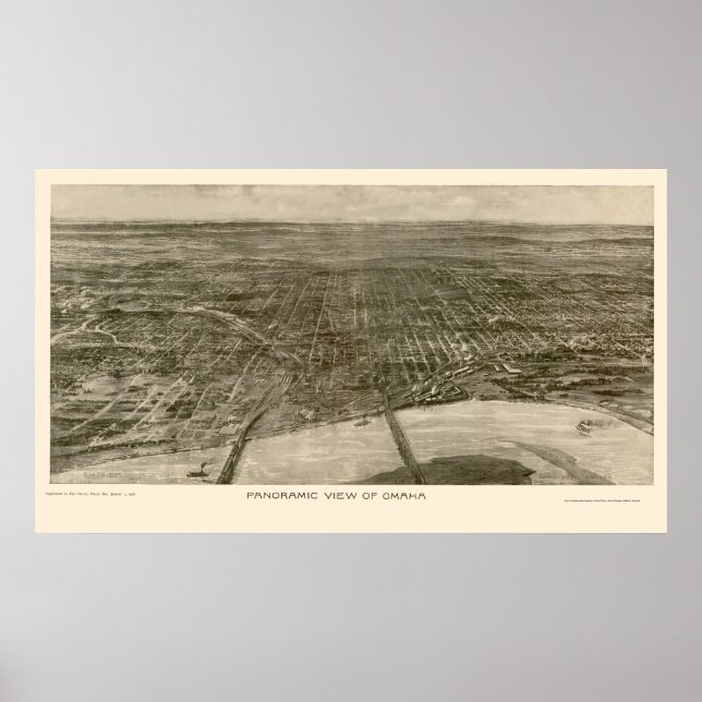 Omaha, NE Panoramic Karta - 1906 Poster (Framsidan)
