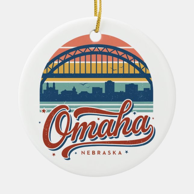 Omaha Nebraska Bob Kerrey Bridge Julgransprydnad Keramik (Framsidan)