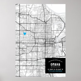 Omaha, Nebraska City Karta + markera din plats Poster