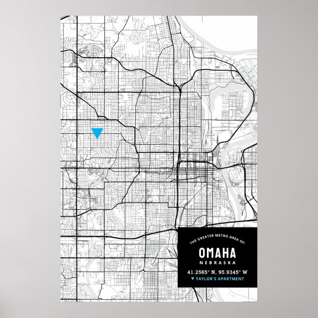 Omaha, Nebraska City Karta + markera din plats Poster (Framsidan)