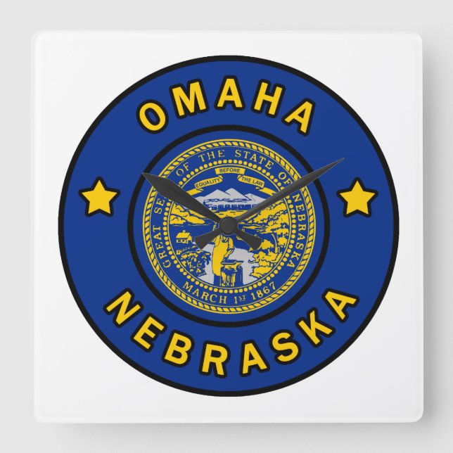 Omaha Nebraska Fyrkantig Klocka (Framsida)