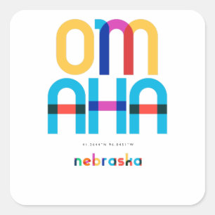 Omaha Nebraska Mid Century, Pop Art. Fyrkantigt Klistermärke