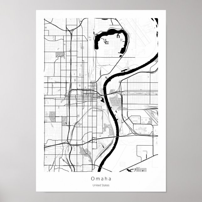 Omaha Nebraska Modern Minimum Simple City Karta Poster (Framsidan)