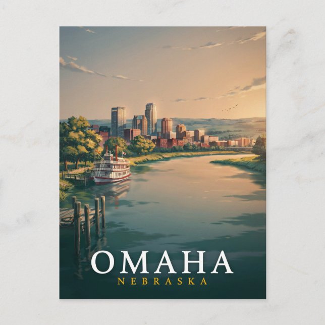 Omaha Nebraska Naturskön Siluett Konst Vykort (Framsida)