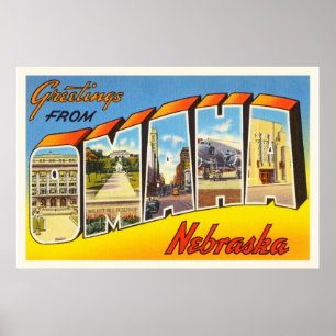 Omaha Nebraska NE Old Vintage resor Souvenir Poster