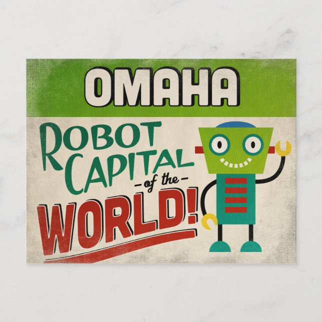 Omaha Nebraska Robot - Funny Vintage Vykort (Framsida)