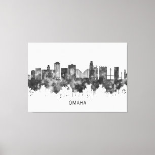 Omaha Nebraska Skyline BW Canvastryck