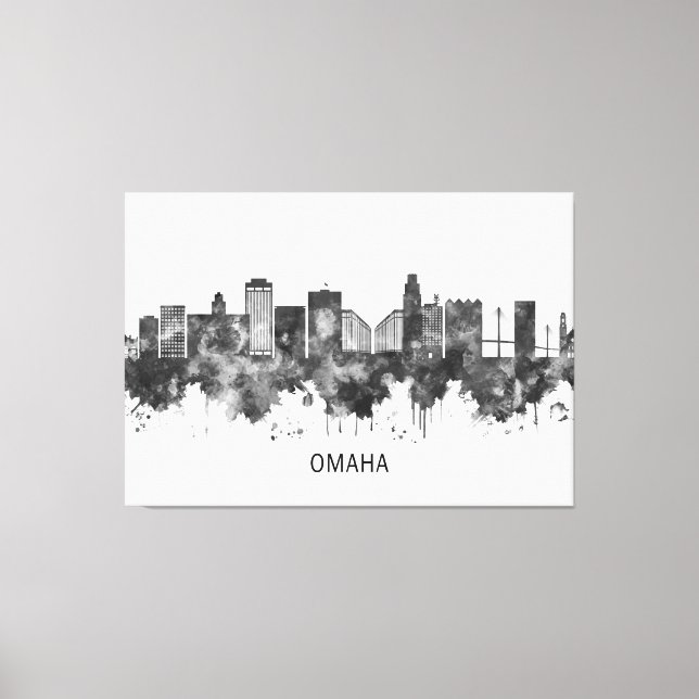 Omaha Nebraska Skyline BW Canvastryck (Framsida)