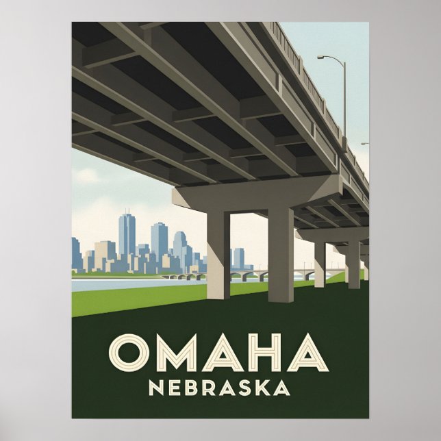 Omaha Nebraska skyline under ett stort överpass Poster (Framsidan)
