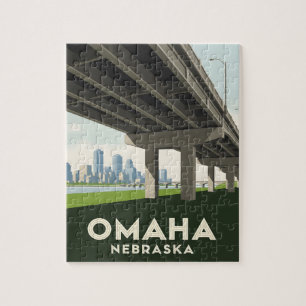 Omaha Nebraska skyline under ett stort överpass Pussel