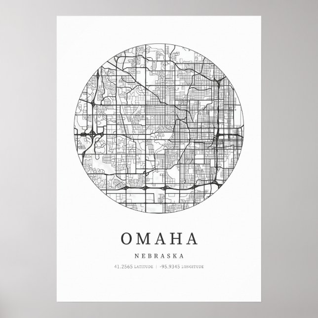 Omaha Nebraska Street Layout Karta Poster (Framsidan)