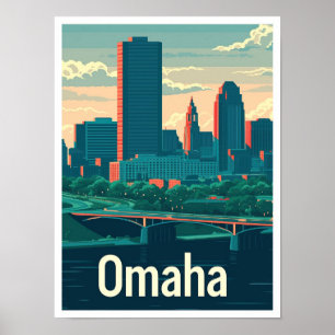 Omaha Nebraska USA Art Vintage resor Illustration Poster