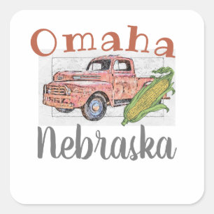 Omaha Nebraska Vintage Lastbil och Maj Fyrkantigt Klistermärke