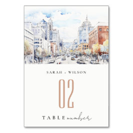 Omaha Nebraska Watercolor Landscape Wedding Bordsnummer