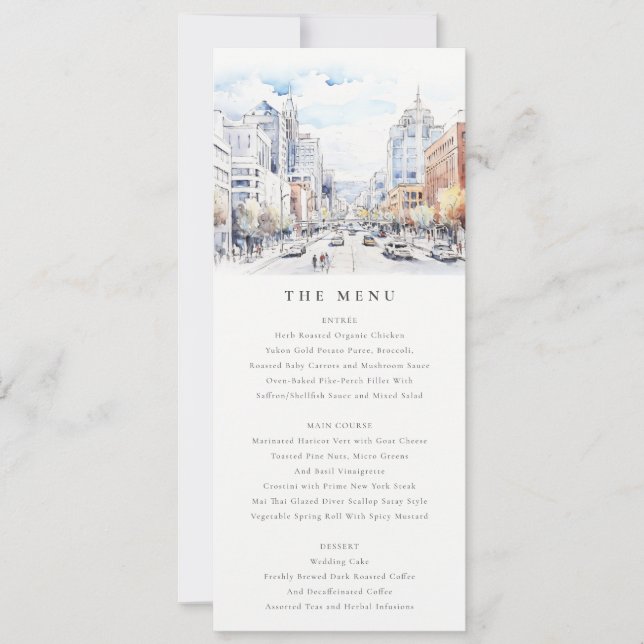 Omaha Nebraska Watercolor Landscape Wedding  Menu Inbjudningar (Framsida)